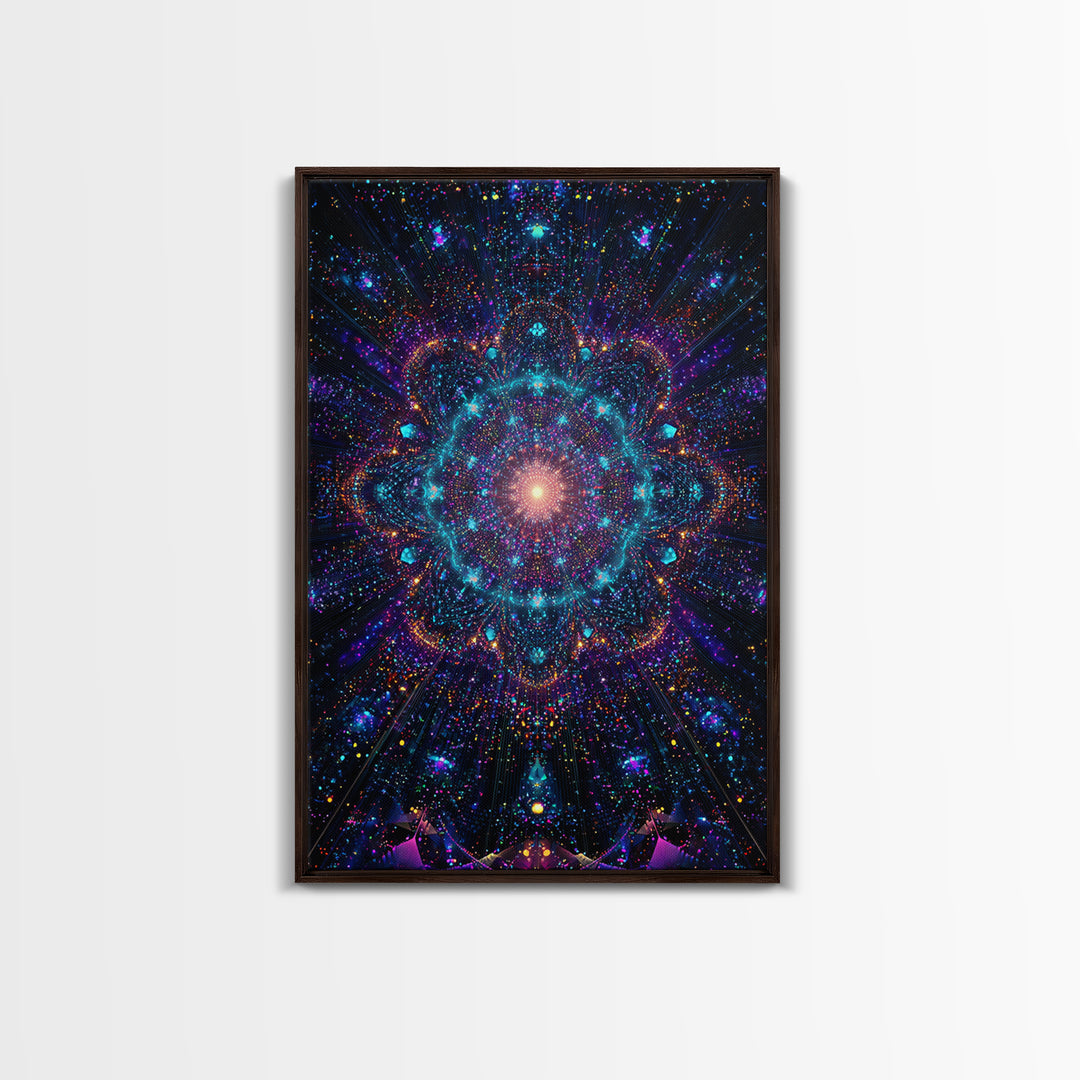 Celestial Mandala Starburst Wall Art, Cosmic Galaxy Canvas Print, Psychedelic Space Decor, Yoga Meditation Room Gift For Her