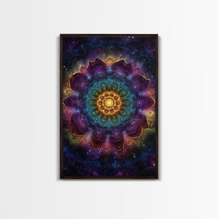 Vibrant Mandala Abstract Wall Art With Glittering Lights Framed Canvas Print For Modern Home Decor