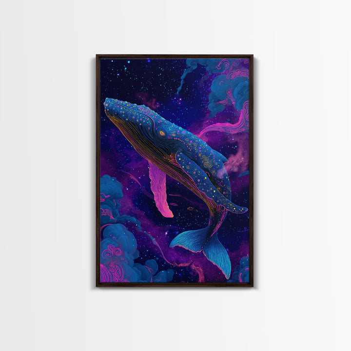 Celestial Whale In Space Canvas Print, Cosmic Ocean Animal Art, Fantasy Wall Art, Nursery Decor, Colorful Galaxy Poster Print