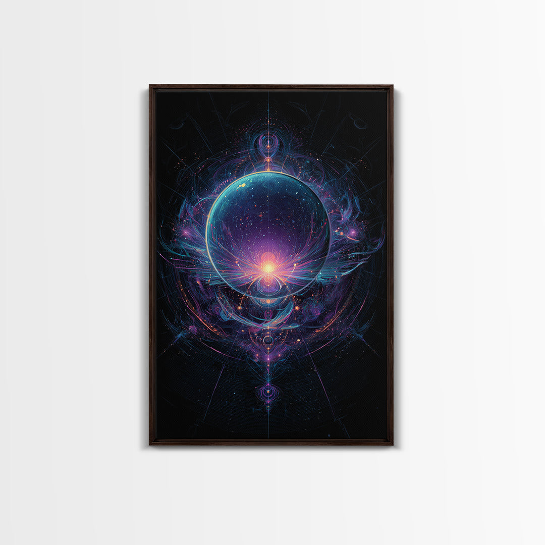 Magic Orb Surrounded By Cosmic Energies Abstract Psychedelic Wall Art Canvas Print For Spiritual Room Decor