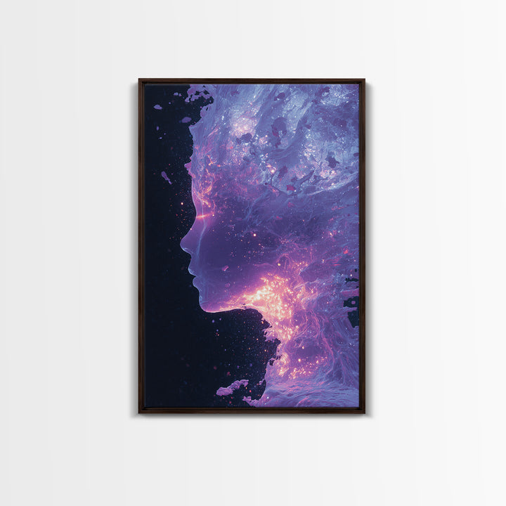 Abstract Futuristic Glowing Face Digital Art Canvas Print Modern Wall Art For Contemporary Home Decor