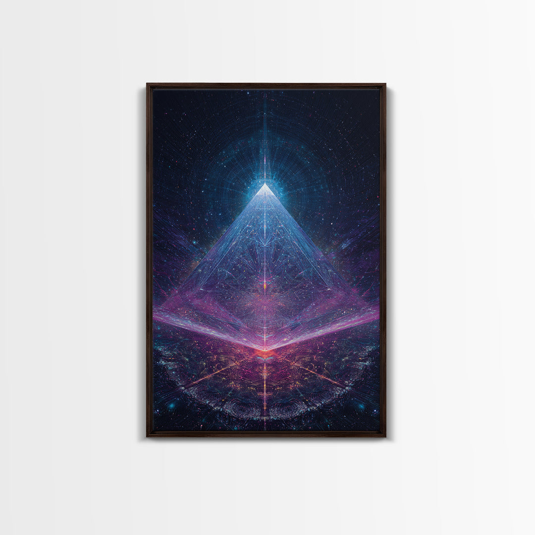 Futuristic Neon Glowing Pyramid Sci Fi Digital Art Canvas Print Modern Abstract Wall Art For Office Home Decor