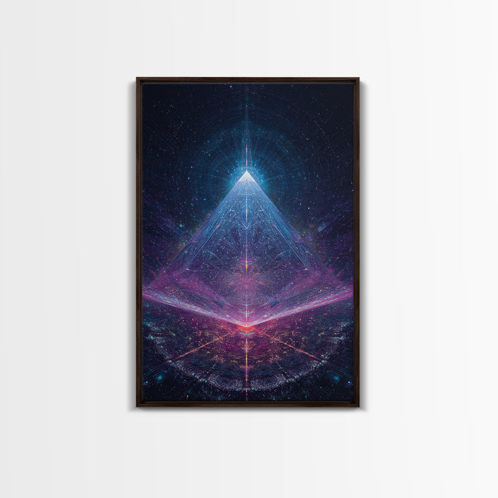 Futuristic Neon Glowing Pyramid Sci Fi Digital Art Canvas Print Modern Abstract Wall Art For Office Home Decor