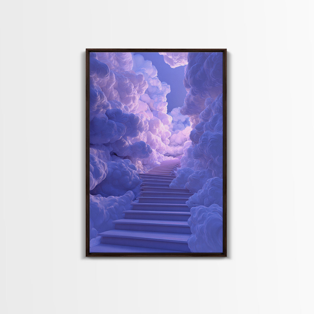 Lavender Cloud Stairway Wall Art, Dreamy Celestial Landscape, Calming Bedroom Decor, Ethereal Poster, Nursery Wall Art Print