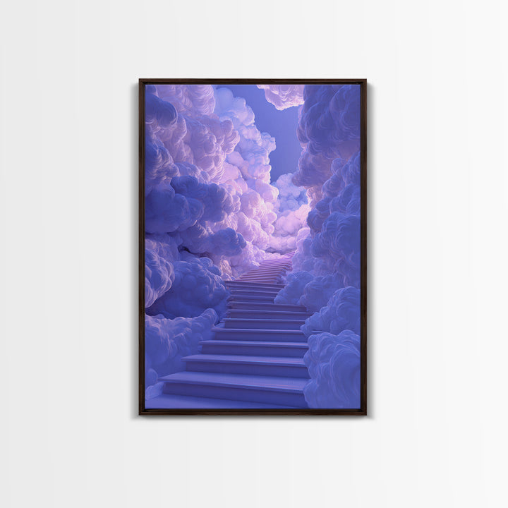 Lavender Cloud Stairway Wall Art, Dreamy Celestial Landscape, Calming Bedroom Decor, Ethereal Poster, Nursery Wall Art Print