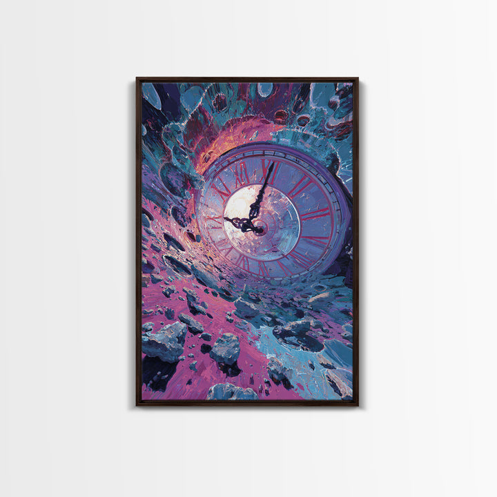 Surreal Clock Vortex In Cosmic Ruins, Time Fantasy Wall Art, Psychedelic Canvas Print, Celestial Decor, Statement Artwork