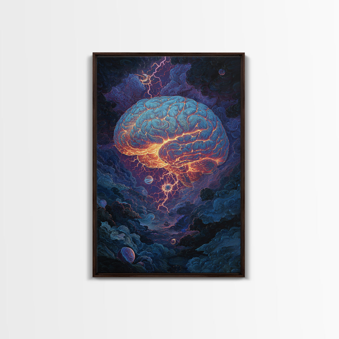 Glowing Storm Brain Wall Art, Neuroscience Anatomy Canvas Print, Dark Academia Medical Office Decor, Psychology Gift For Doctor