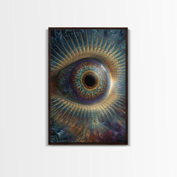 Surreal Cosmic Eye Wall Art, Mystical Iris Framed Canvas Print, Spiritual Vision Office Decor, Statement Artwork Gift For Him