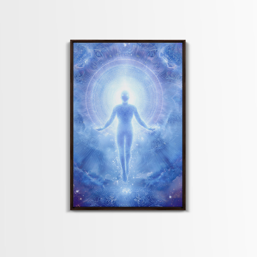Ethereal Ascending Figure Amid Glowing Light Spiritual Art Print Contemporary Wall Art Canvas Print