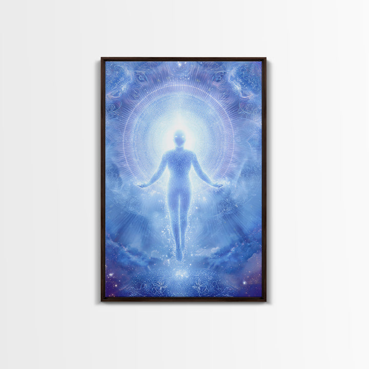 Ethereal Ascending Figure Amid Glowing Light Spiritual Art Print Contemporary Wall Art Canvas Print