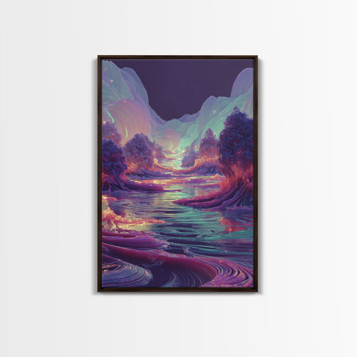 Iridescent Fantasy River Wall Art, Dreamy Alien Landscape Canvas, Colorful Nature Decor, Surreal Bedroom Art Print Gift Idea