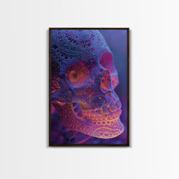 Ornate Lace Skull Wall Art, Gothic Surreal Portrait, Dark Academia Decor, Halloween Canvas Art, Moody Bathroom Wall Decor
