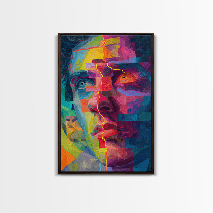 Colorful Abstract Portrait With Bold Brushstrokes And Geometric Lines Wall Art Framed Canvas Print For Modern Art Lovers