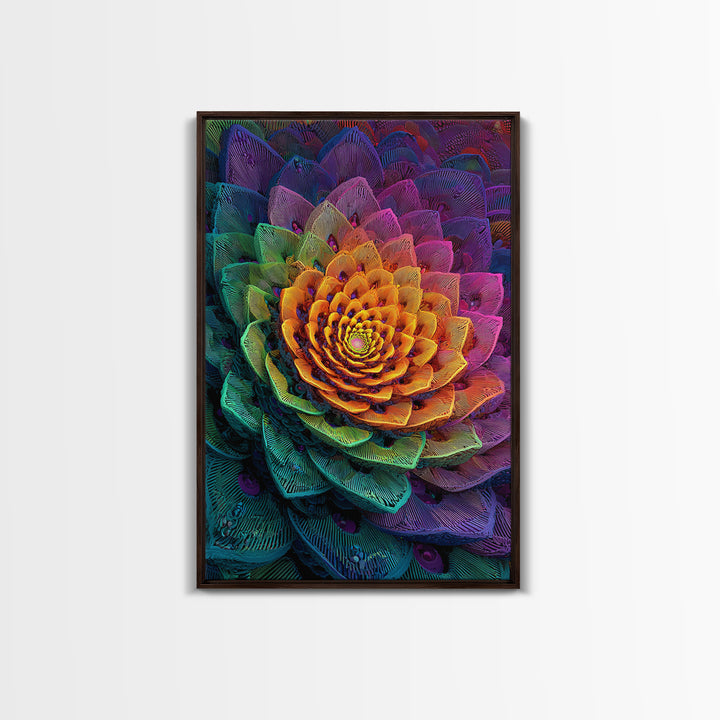 Intricate Abstract Rainbow Succulent Floral Digital Art Print Canvas Wall Art