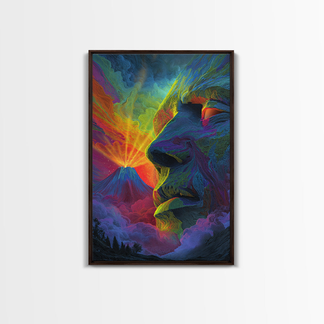 Volcanic Stone Face Dreamscape Wall Art, Surreal Mountain Landscape Print, Psychedelic Fantasy Decor, Statement Poster Gift