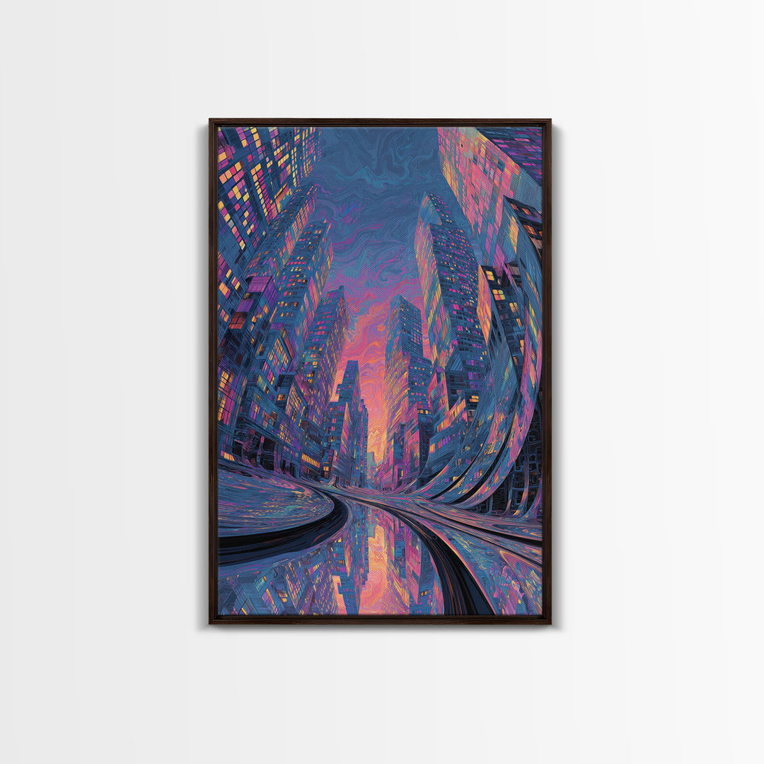 Whimsical Neon Glowing Buddha With Lotus Flowers And Zen Garden Path Wall Art Print Canvas Print Spiritual Home Decor Gift
