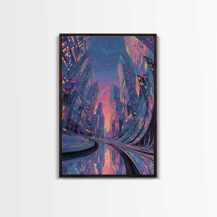 Whimsical Neon Glowing Buddha With Lotus Flowers And Zen Garden Path Wall Art Print Canvas Print Spiritual Home Decor Gift