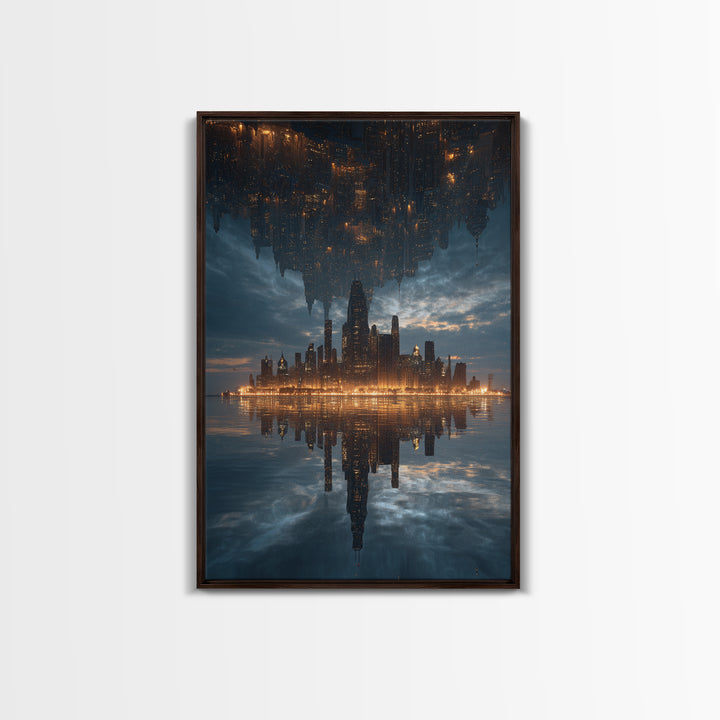 Inverted Futuristic City Canvas Print, Sci Fi Skyline, Cyberpunk Wall Decor, Dystopian Office Art, Modern Home Decor, Statement Artwork