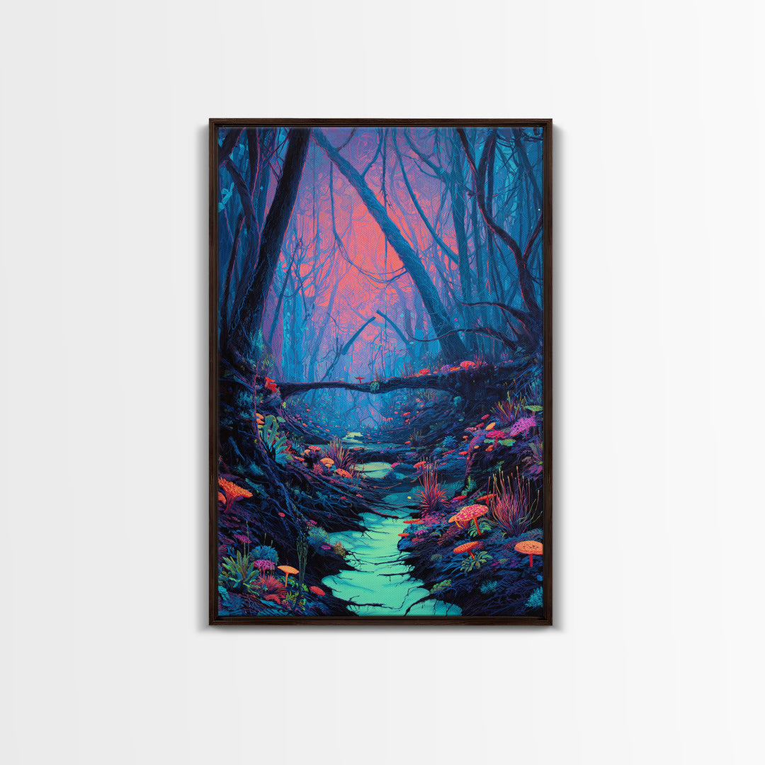 Enchanted Forest With Vibrant Colors And Glowing Mushrooms Fantasy Wall Art Print