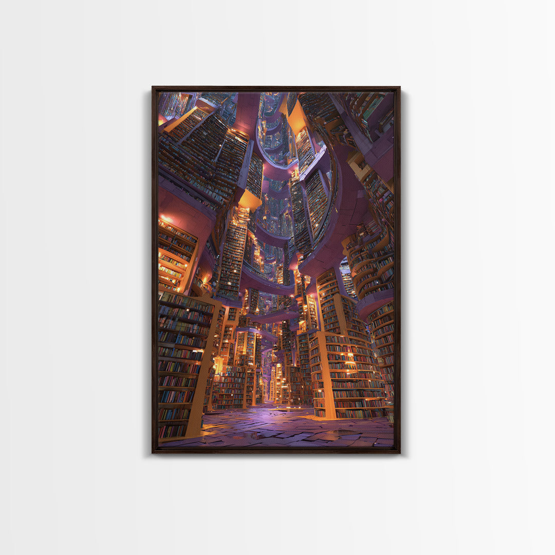 Towering Fantasy Library Wall Art, Magical Bookish Reading Nook Print, Dark Academia Decor, Cozy Home Office Poster Gift