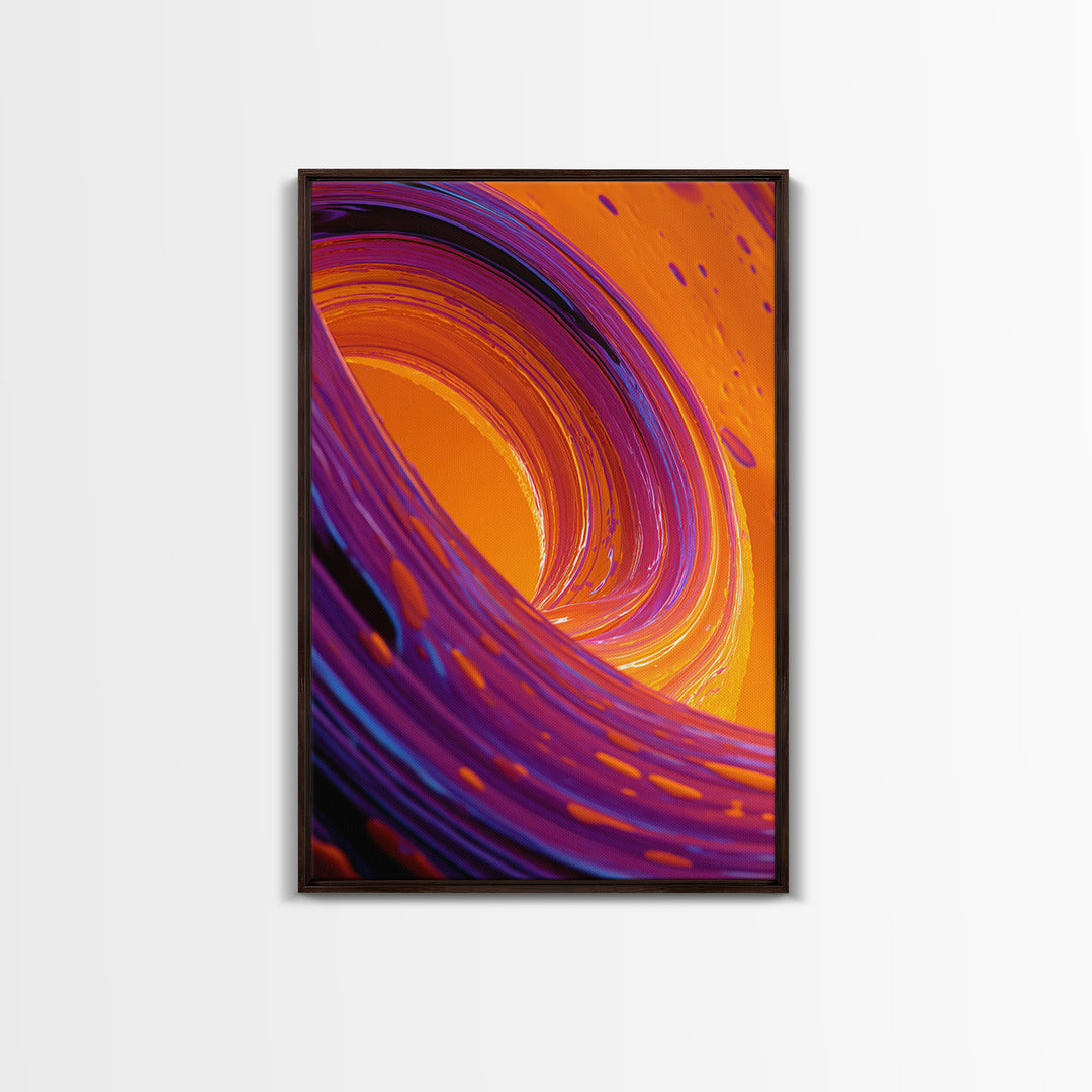 Abstract Orange And Purple Swirl Modern Wall Art Contemporary Digital Canvas Print For Trendy Home Decor And Office