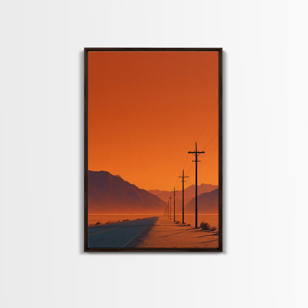 Desert Road Under Orange Sky Minimalist Wall Art Canvas Print For Living Room Modern Home Decor And Office Art