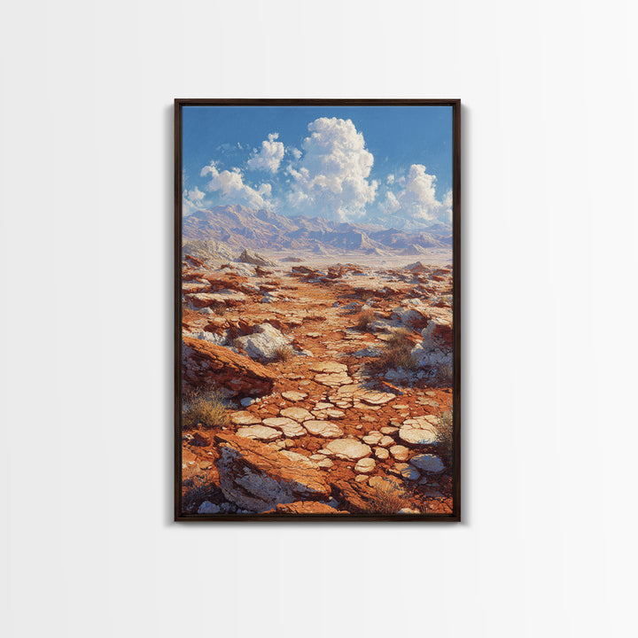 Arid Canyon Dry Landscape With Rocks And Bushes Modern Desert Wall Art Canvas Print For Southwestern Decor