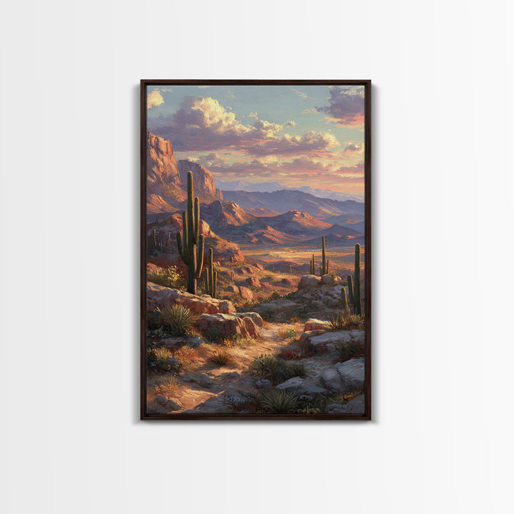 Detailed Desert Canyon Landscape With Scenic View Of Mountains And Trees Wall Art Print Canvas Print