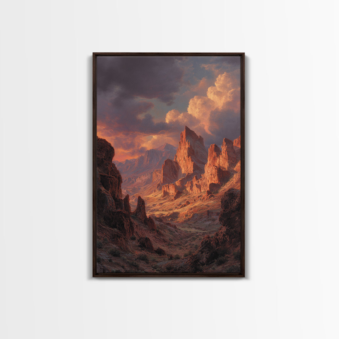 Dramatic Red Rock Canyon Mountain Landscape With Sunset Sky Large Wall Art Canvas Print For Rustic Home Decor