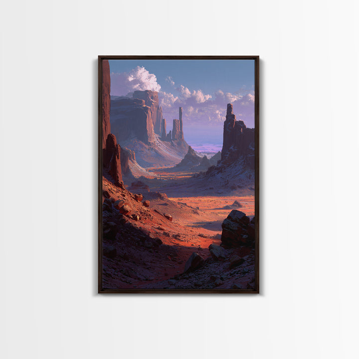 Mystical Mountain Monk Meditation Spiritual Wall Art Framed Canvas Print Serene Landscape For Mindfulness Home Decor