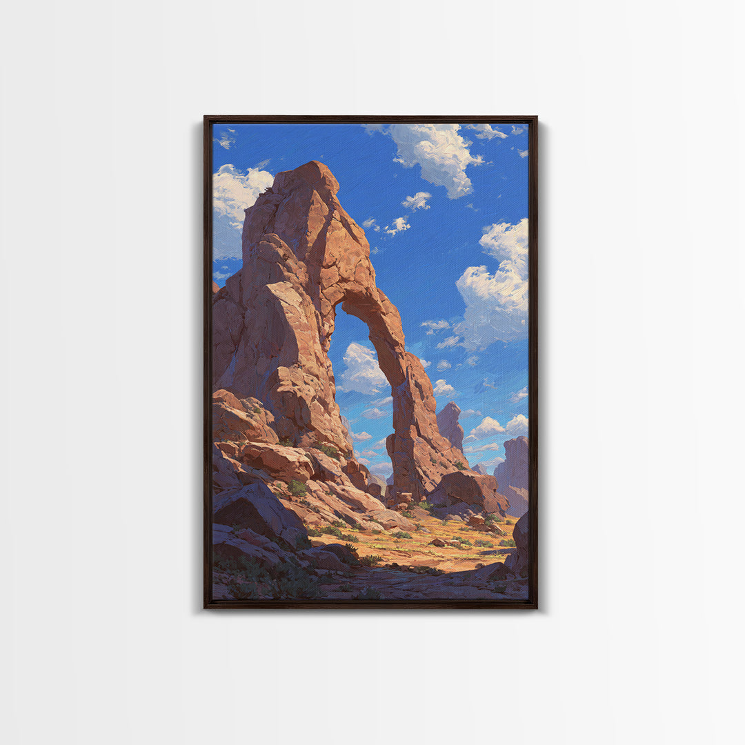 Natural Rock Arch Formation Scenic Desert Landscape Oil Painting Wall Art Print