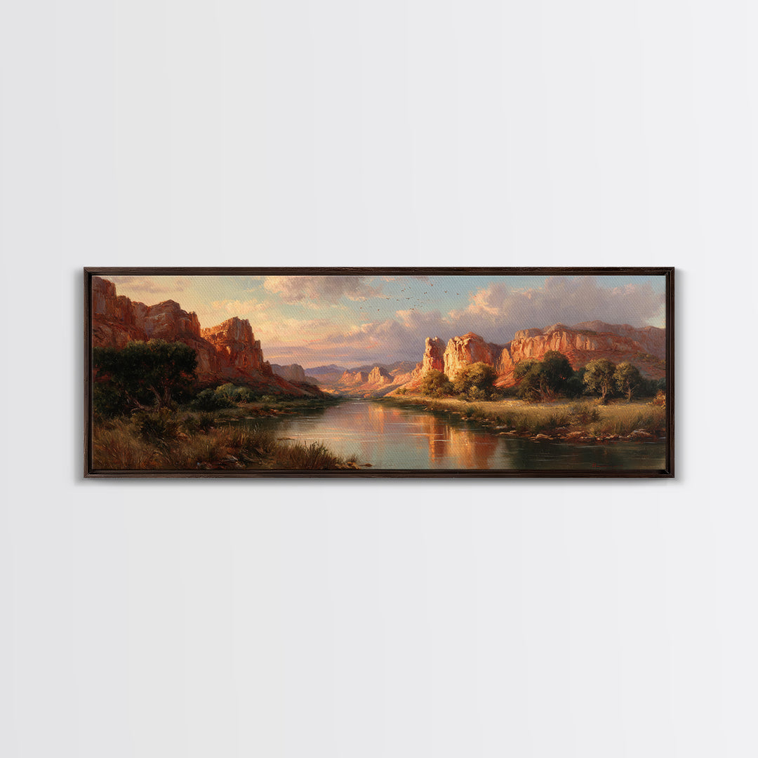 Red Rock Canyon River Wall Art, Southwestern Landscape Painting, Large Horizontal Art, Desert Decor, Living Room Wall Decor