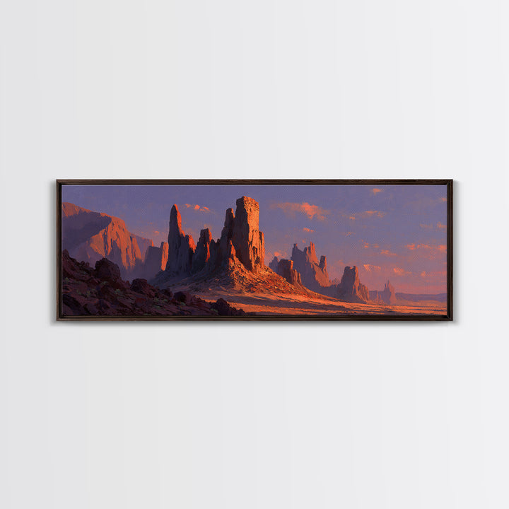Sunset Desert Monoliths Wall Art, Panoramic Southwestern Landscape Print, Western Home Decor, Large Horizontal Canvas Print