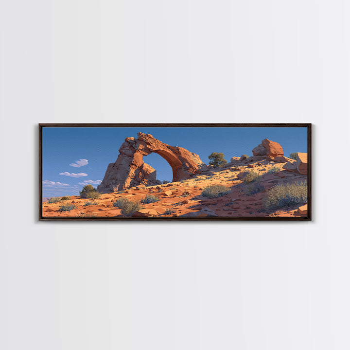 Desert Sandstone Arch Canvas Print, Southwestern Wall Art, Arizona Desert Decor, Cactus Landscape, Modern Western Travel Poster