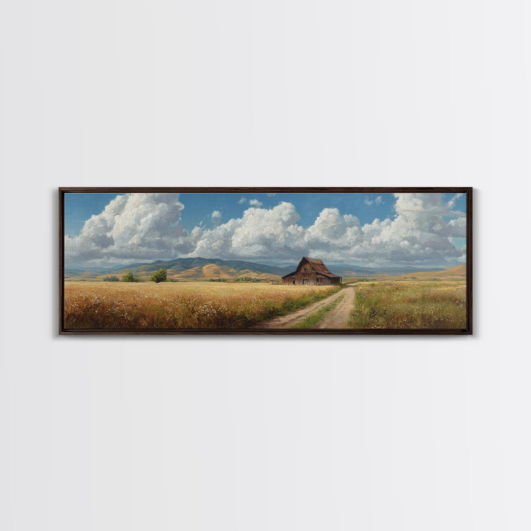 Rustic Prairie Barn Wall Art, Country Landscape Canvas Print, Farmhouse Decor, Rural Home Decor, Large Horizontal Art, Living Room Decor