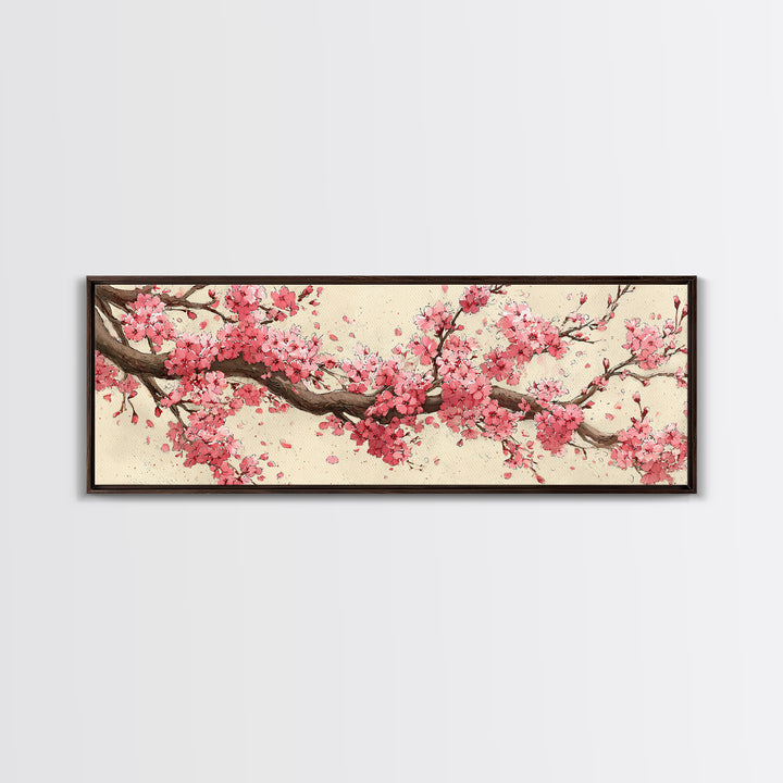 Pink Cherry Blossom Branch Wall Art, Japanese Floral Canvas Print, Botanical Wall Decor, Japandi Bedroom Art Print, Above Bed Decor