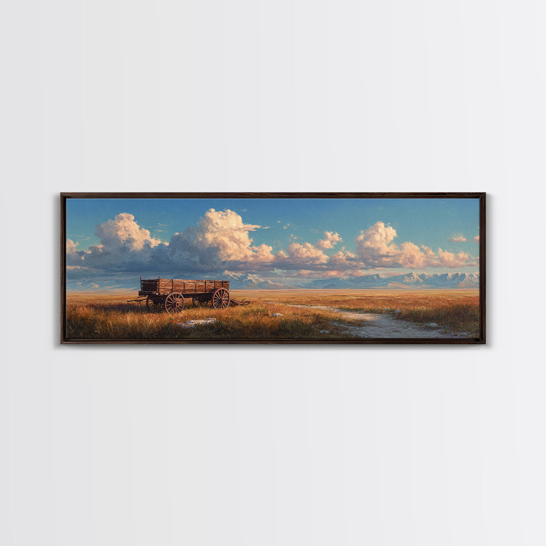 Rustic Prairie Wagon Under Big Sky Wall Art, Western Canvas Print, Farmhouse Decor, Country Landscape, Mountain Home Decor