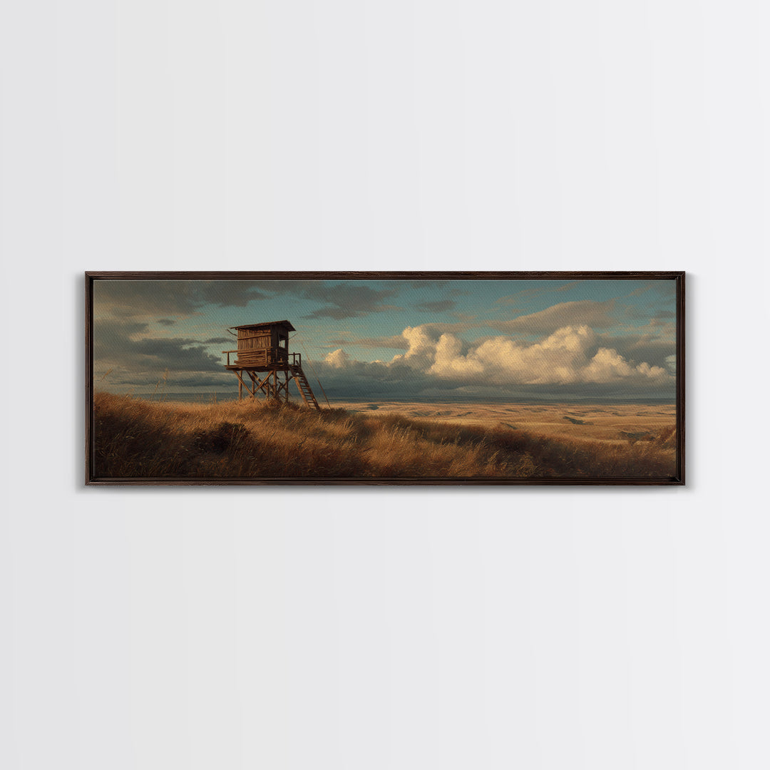 Prairie Hunting Blind Landscape Canvas Print, Moody Rustic Wall Art For Cabin Decor, Western Home Decor, Gift For Him Print