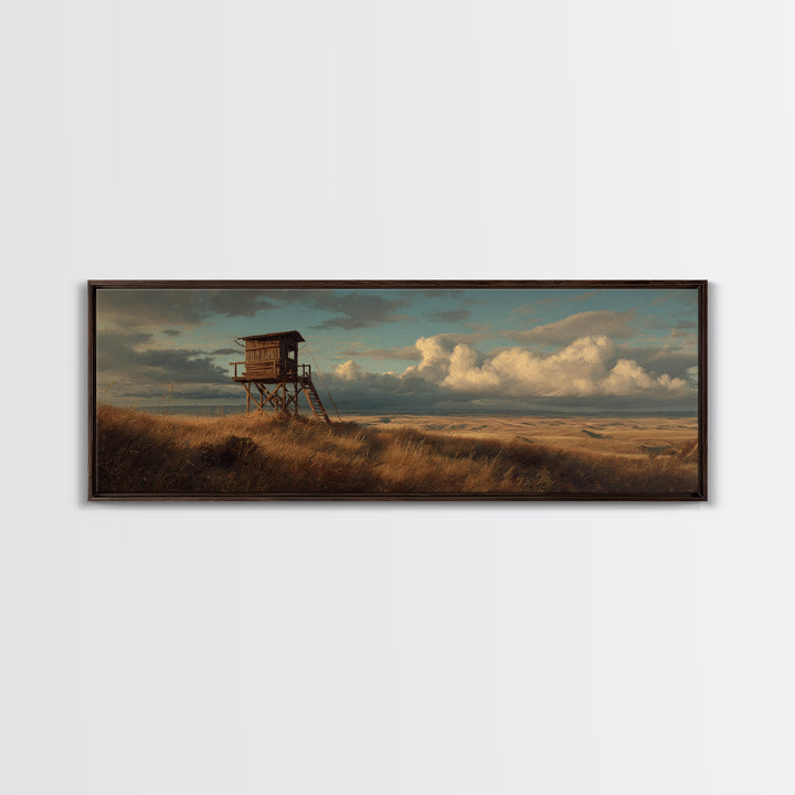 Prairie Hunting Blind Landscape Canvas Print, Moody Rustic Wall Art For Cabin Decor, Western Home Decor, Gift For Him Print