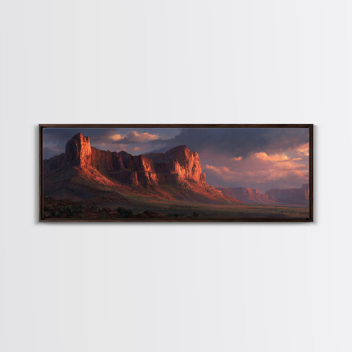 Red Rock Desert Mesa Landscape Wall Art, Southwestern Framed Canvas Print, Sunset Mountain Decor, Western Home Decor, Rustic