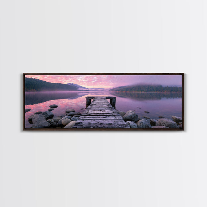 Misty Lake Dock At Pink Sunrise, Calming Wall Art, Lake House Canvas Print, Nature Landscape Decor, Above Bed Art, Bedroom Decor