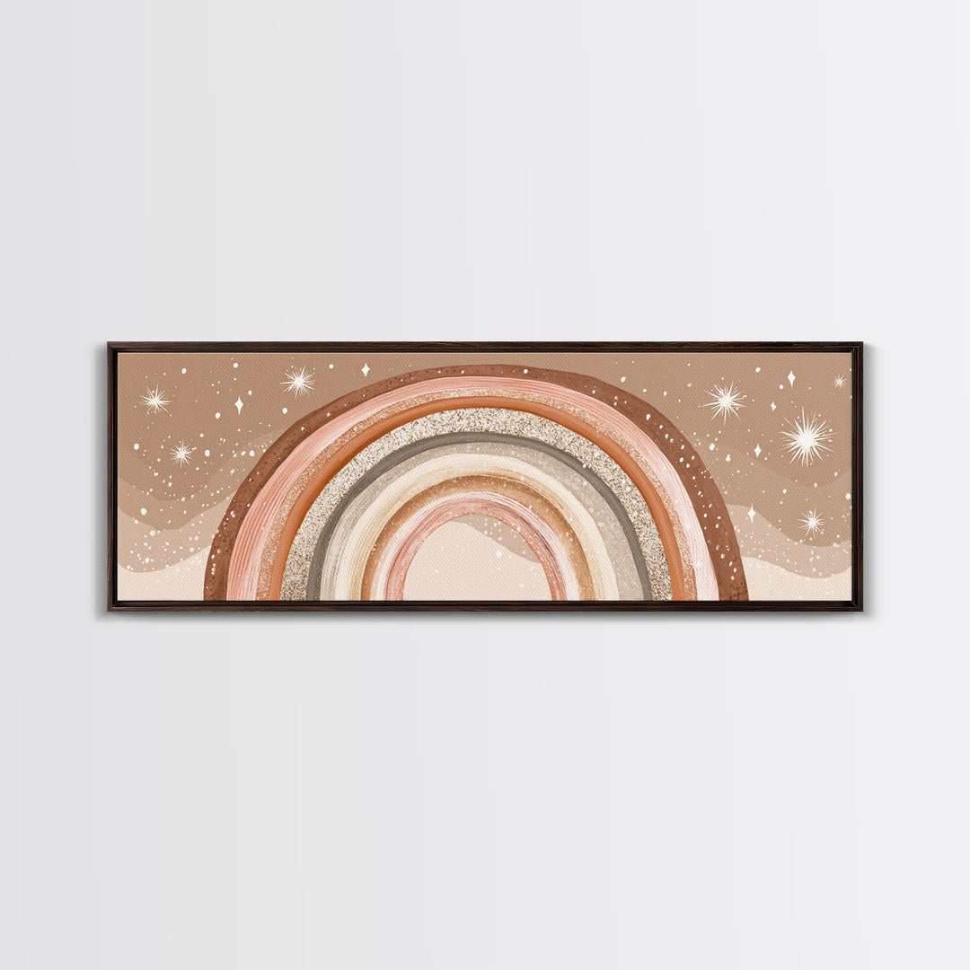 Boho Neutral Rainbow With Stars Wall Art, Pastel Nursery Decor, Earth Tone Above Bed Print, Kids Room Canvas Decor, Baby Shower Gift