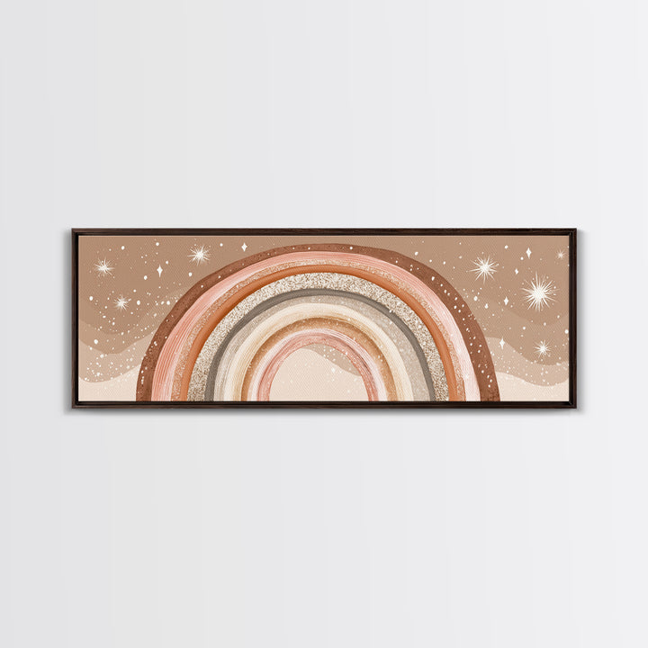 Boho Neutral Rainbow With Stars Wall Art, Pastel Nursery Decor, Earth Tone Above Bed Print, Kids Room Canvas Decor, Baby Shower Gift