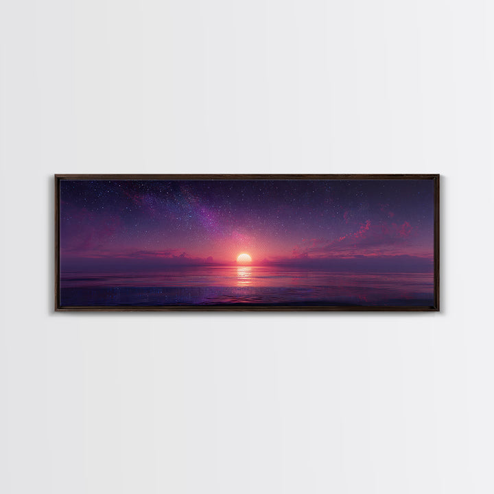 Starry Purple Ocean Sunset Wall Art, Celestial Seascape Canvas Print, Coastal Bedroom Decor, Romantic Beach House Gift For Her
