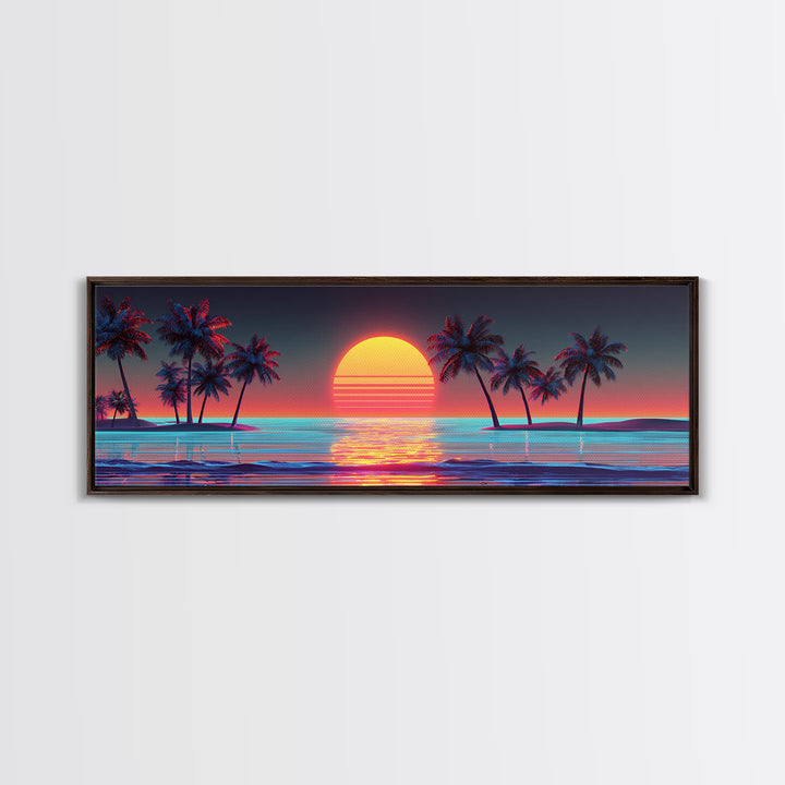 Retro Palm Island Sunset Canvas Print, Tropical Beach Wall Art, Coastal Decor, Summer Vibes, Large Living Room Poster, Home Decor