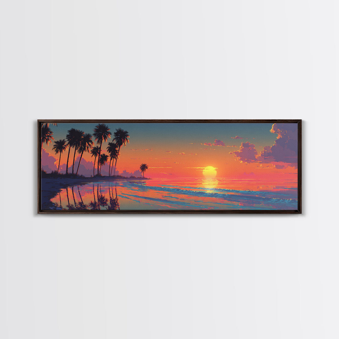 Orange Sunset Palm Beach Lagoon Wall Art, Tropical Canvas Print, Coastal Decor, Beach House Decor, Ocean Living Room Art