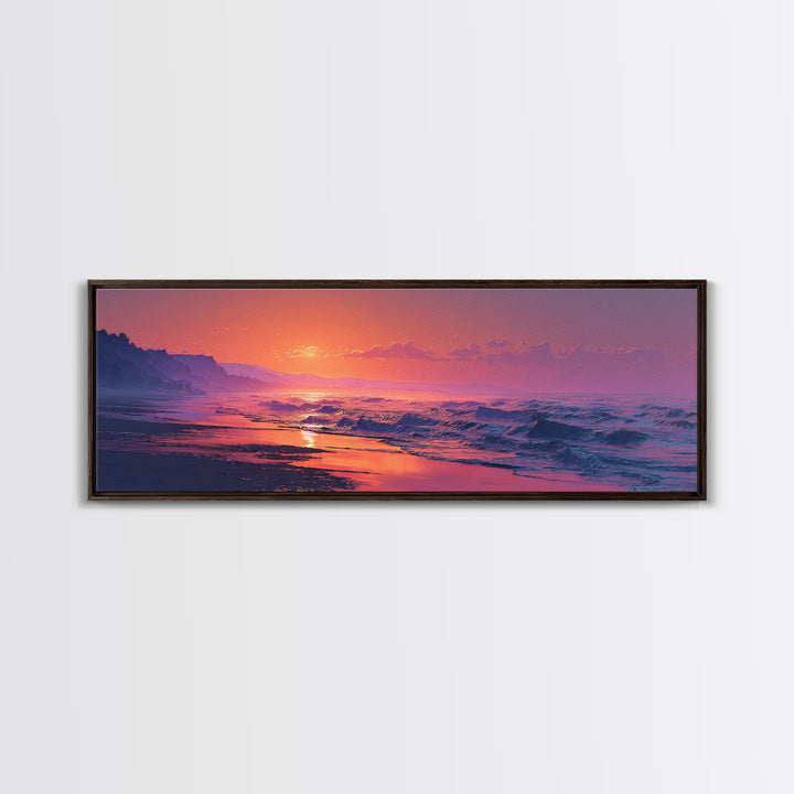 Moody Pink Ocean Sunset Seascape Wall Art, Coastal Canvas Print, Abstract Beach Decor, Serene Living Room Wall Art, Calming Decor
