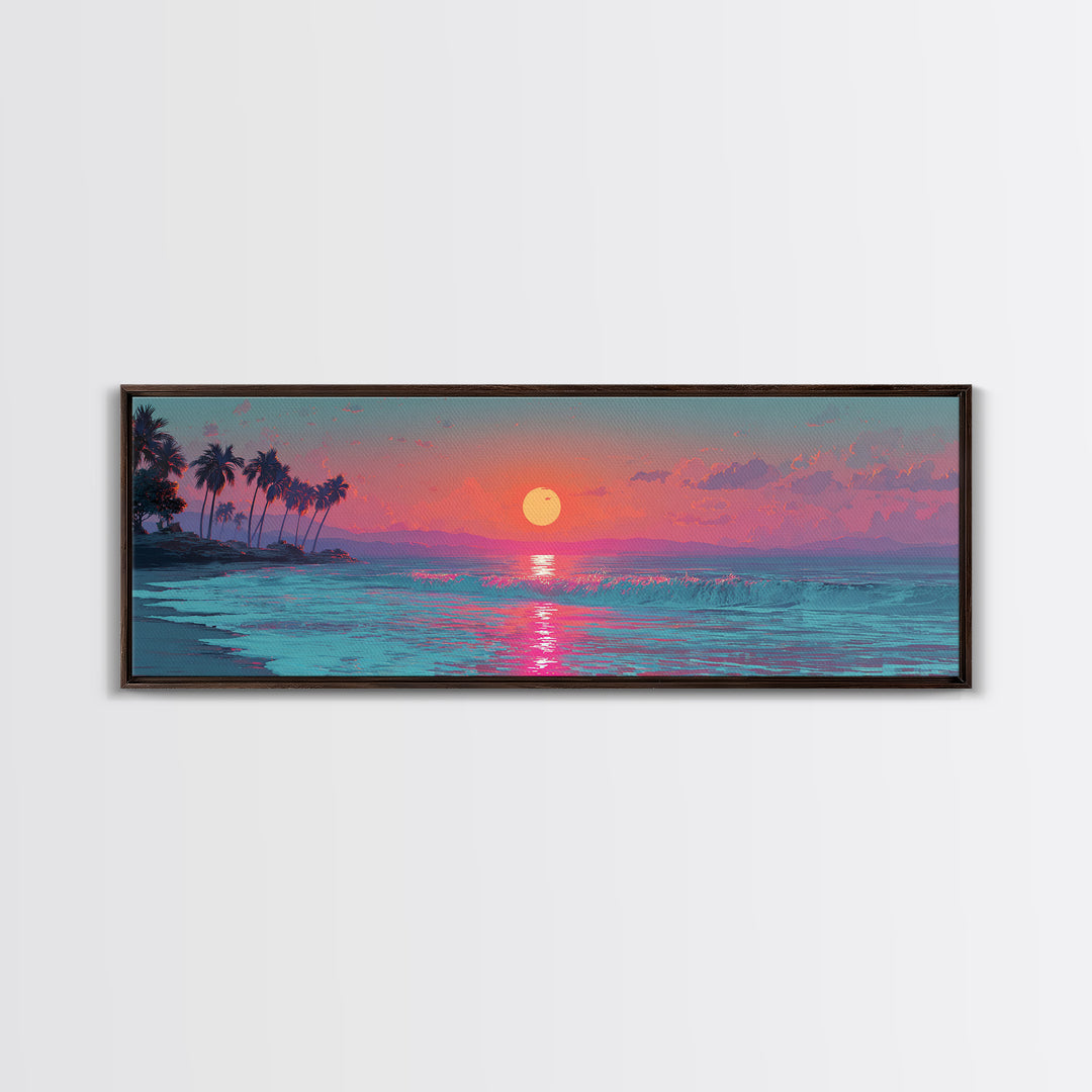 Pink Ocean Sunset Wall Art, Tropical Seascape Canvas Print, Coastal Decor, Beach House Decor, Large Living Room Art Print