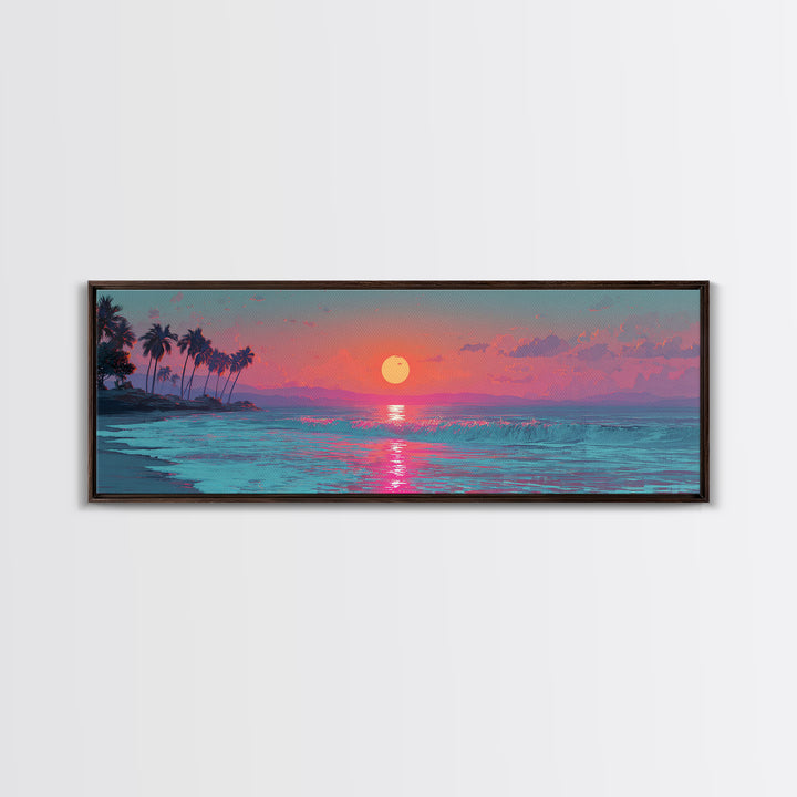 Pink Ocean Sunset Wall Art, Tropical Seascape Canvas Print, Coastal Decor, Beach House Decor, Large Living Room Art Print