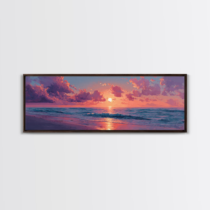 Pink Ocean Sunset Beach Wall Art, Coastal Canvas Print For Bedroom Decor, Seascape Art Print And Beach House Decor Gift For Her